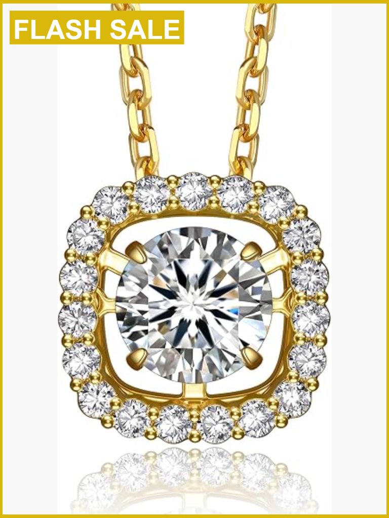 1ct Moissanite Halo Pendant Necklace Sterling Silver Lobster Clasp
